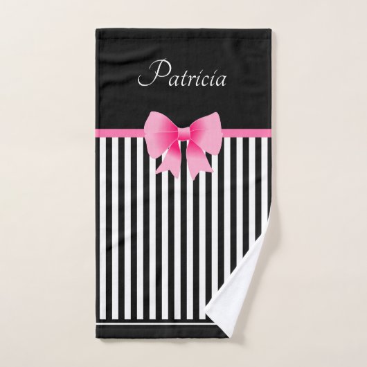 Nom de motif ruban rose et rayures noires et blanc (Serviette à main)