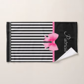 Nom de motif ruban rose et rayures noires et blanc (Serviette à main)