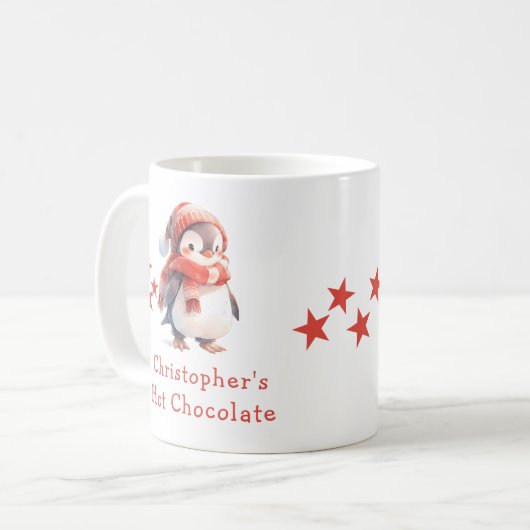 Nom de Noël pingouin rouge chocolat chaud tasse (Devant gauche)