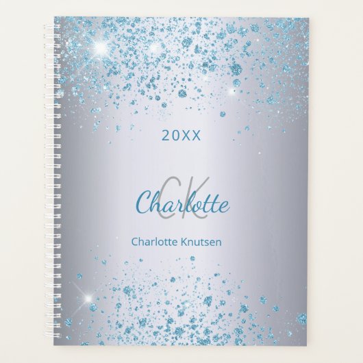 Nom de parties scintillant bleu argenté monogramme (Devant)