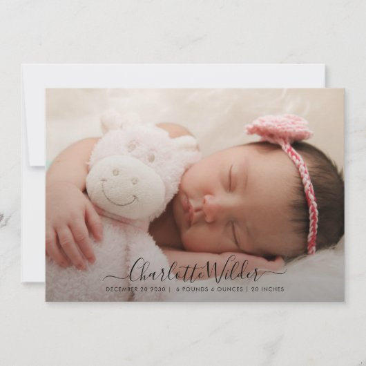 Nom de script adorable Faire-part de naissance pho (Devant)