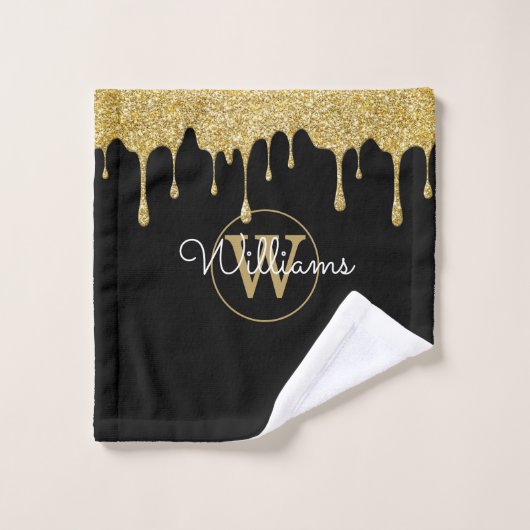 Nom de script de monogramme à gouttes de paillette (Gant de toilette)