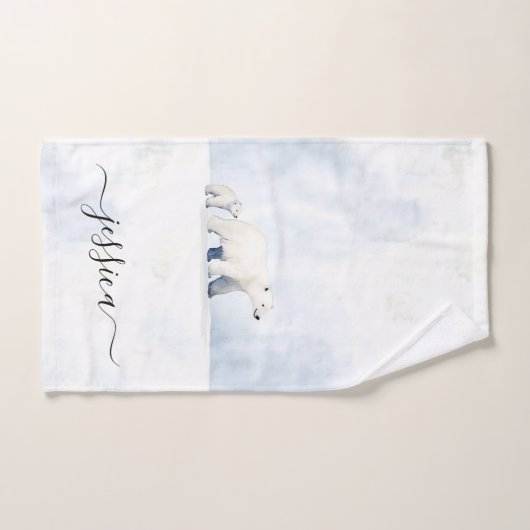 nom de script d'ours polaire mignon (Serviette à main)