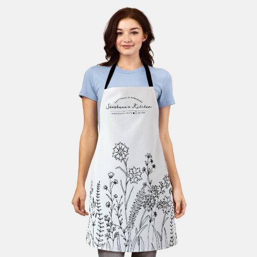 Nom de script élégant Joli motif floral Tablier (Porté)