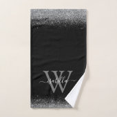 Nom de script élégant paillettes noir argenté (Serviette à main)