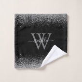Nom de script élégant paillettes noir argenté (Gant de toilette)