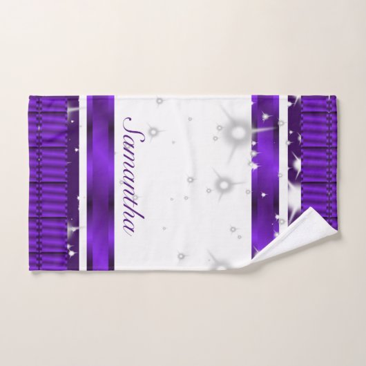 Nom De Script Luxueux Blanc Et Violet (Serviette à main)