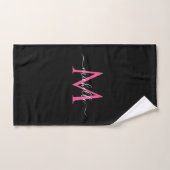 Nom de script manuscrit Monogramme noir et rose (Serviette à main)