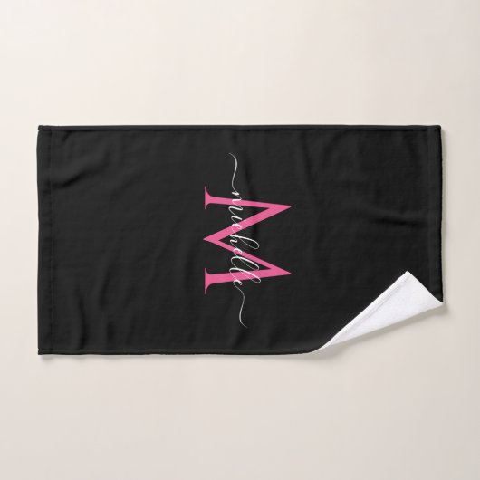 Nom de script manuscrit Monogramme noir et rose (Serviette à main)