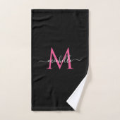 Nom de script manuscrit Monogramme noir et rose (Serviette à main)