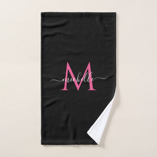 Nom de script manuscrit Monogramme noir et rose (Serviette à main)