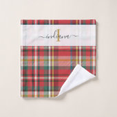 Nom de script Monogramme Carreaux Rustique Rouge (Gant de toilette)