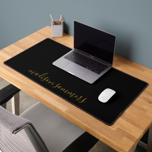 Nom De Script Or Moderne Sur Black Desk Mat (Bureau 2)