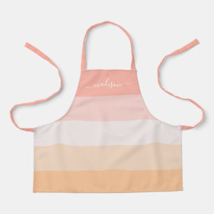 Nom de script rayé rose vif moderne enfant tablier