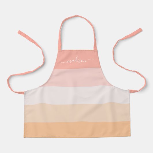 Nom de script rayé rose vif moderne enfant tablier (Recto)
