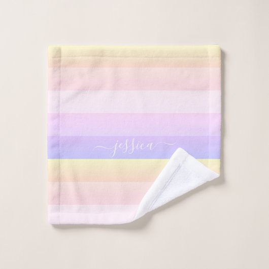 Nom de script rayé violet pastel chic (Gant de toilette)