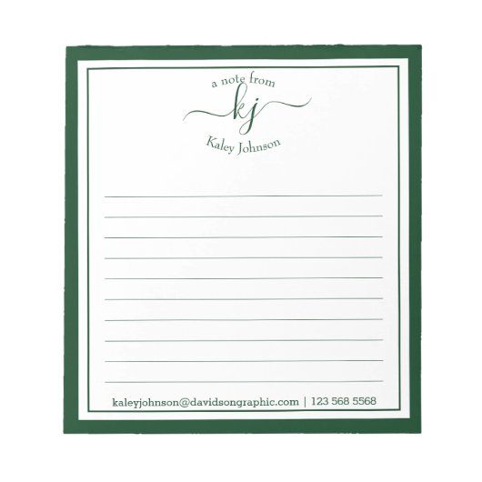 Nom De Script Vert De Forêt Du Bureau Du Bloc-Note (Devant)