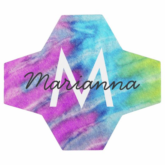 Nom de teinture Cyan Tie pourpre et initiale perso (Plat)