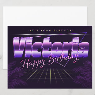 Nom de Victoria Prénom lila retro Carte Anniversai