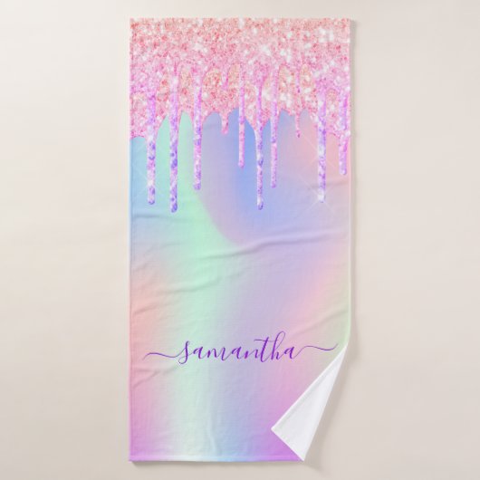 Nom des gouttes violet rose holographique (Serviette de bain)