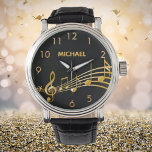 Nom des notes de musique en or noir<br><div class="desc">Simple et élégant pour un mélomane ou un musicien ! Arrière - plan noir avec des notes de musique faux or. Modèle pour ton nom,  lettres d'or. Numéros d'horloge dorés.</div>