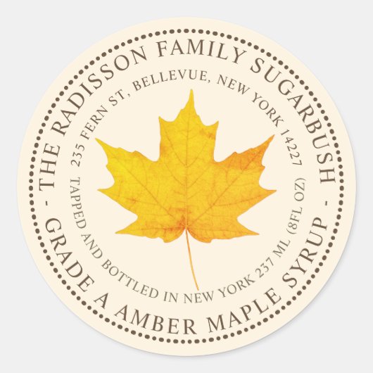 NOM D'ÉTAT DU SYRUP MAPLE ÉTIQUETTE IVORY (Devant)
