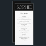 Nom d'invité personnalisé Elégant Menu Mariage<br><div class="desc">Nom d'invité personnalisé Elégant Mariage noir blanc Menu Place Modèle de carte</div>