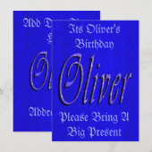 Nom d'Oliver, Logo Invitation d'anniversaire. (Devant / Derrière)