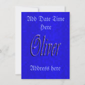 Nom d'Oliver, Logo Invitation d'anniversaire. (Dos)