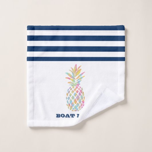 Nom du bateau, Ananas Marine Bleu Blanc rayé (Gant de toilette)