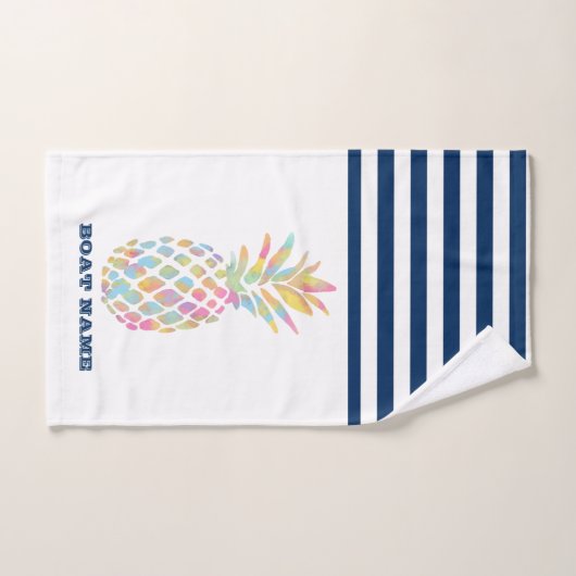 Nom du bateau, Ananas Marine Bleu Blanc rayé (Serviette à main)