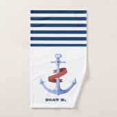 Nom du bateau, Ancre bleue Marine Bleu Blanc rayé (Serviette à main)