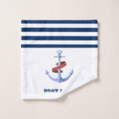 Nom du bateau, Ancre bleue Marine Bleu Blanc rayé (Gant de toilette)