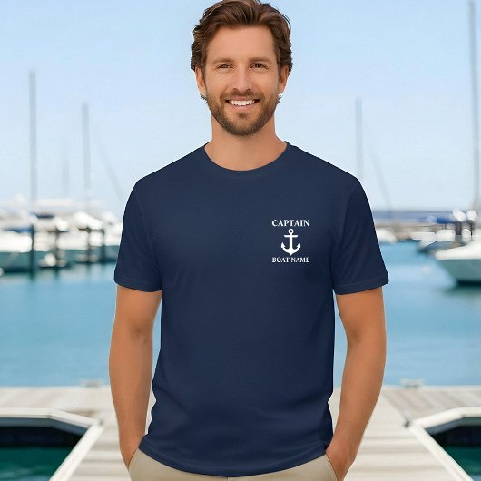 Nom du bateau du capitaine nautique Ancre T-shirt 