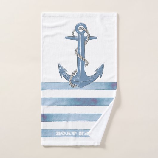 Nom du bateau nautique, Ancre, corde, Bleu clair b (Serviette à main)