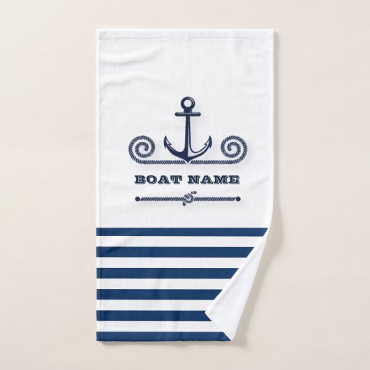 Nom du bateau nautique, Ancre, corde, Bleu de mari (Serviette à main)