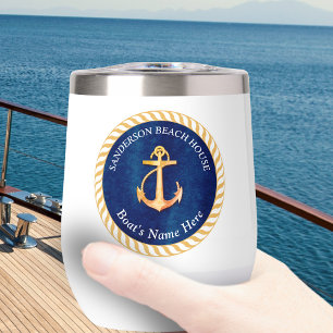Nom du bateau nautique Ancre corde Marine bleu jau