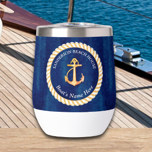 Nom du bateau nautique Ancre corde Marine bleu jau