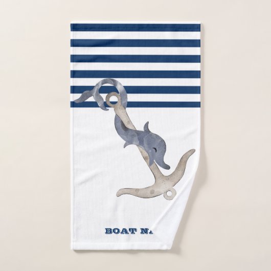 Nom du bateau nautique, Ancre Dauphin Marine Bleu  (Serviette à main)