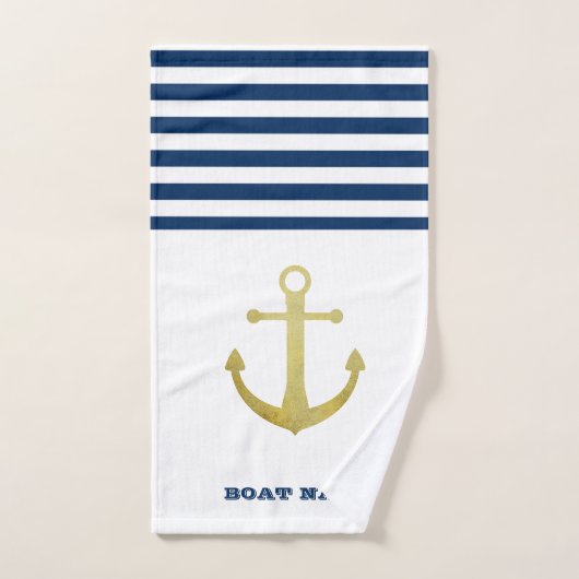 Nom du bateau nautique, Ancre d'or Marine Bleu ray (Serviette à main)