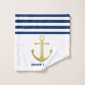 Nom du bateau nautique, Ancre d'or Marine Bleu ray (Gant de toilette)