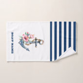 Nom du bateau nautique, Ancre florale Marine Bleu  (Serviette à main)