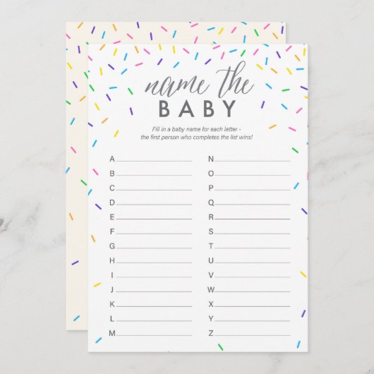 Nom du bébé Jeu ABC, Nom du bébé Carte de course (Devant / Derrière)