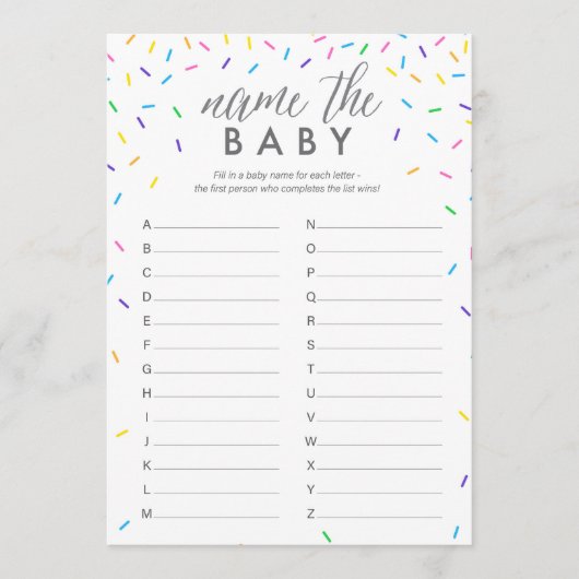 Nom du bébé Jeu ABC, Nom du bébé Carte de course (Devant)