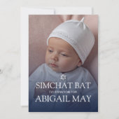 Nom du bébé Simchat Bat Photo simple Invitation (Devant)