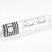 Nom du bureau Monogramme Plaque Noir Blanc rayé