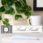 Nom du bureau Monogramme Plaque Noir Blanc rayé