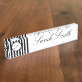 Nom du bureau Monogramme Plaque Noir Blanc rayé (Taille)
