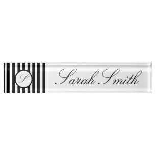 Nom du bureau Monogramme Plaque Noir blanc rayé