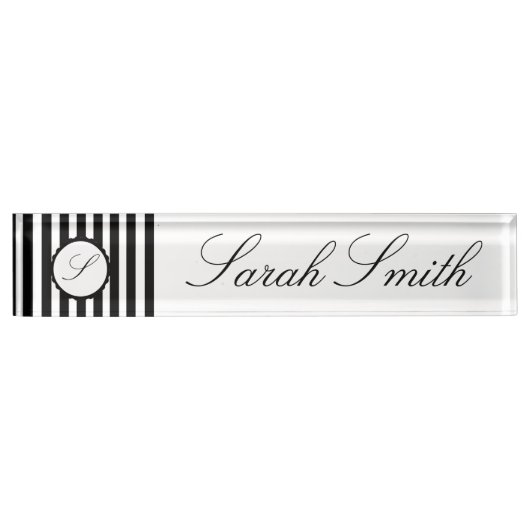 Nom du bureau Monogramme Plaque Noir Blanc rayé (Devant)